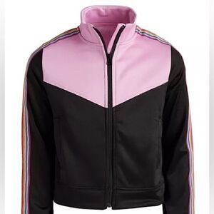 New Ideology Big Girls Rainbow Striped Track Jacket Pink/Black sweater size 16